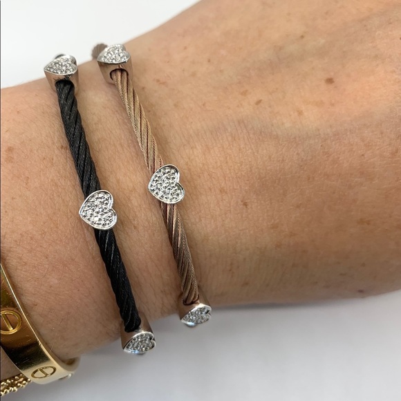 Diamond heart stainless steel and sterling silver bracelet - Picture 2 of 7